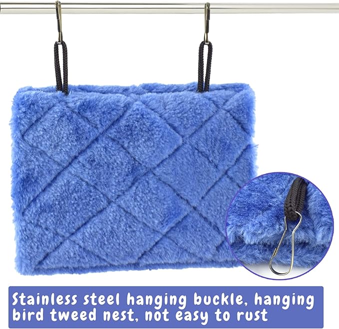 Pet Bird Nest Hammock Hanging Cave Cage Plush Snuggle Happy Hut Tent Bed (Large, Deep Blue)