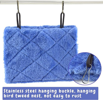 Pet Bird Nest Hammock Hanging Cave Cage Plush Snuggle Happy Hut Tent Bed (Large, Deep Blue)