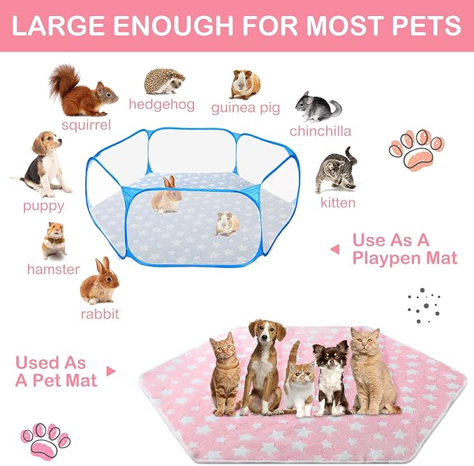 Preboun 4 Pcs 47 in Guinea Pig Playpen Pad Waterproof Hexagon Mat Reusable Dog Playpen Liner for Small Animal Rabbit Cage Tent Pee Pad Washable Yard Fence(Star)