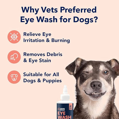 Vets Preferred Eye Cleaner for Dogs - Dog Eye Wash Drops for Infection & Tear Stain Remover - Improves Allergy Symptoms, Infections & Runny Eyes - Dog Eye Drops Rinse for Every Dog - 4 Oz