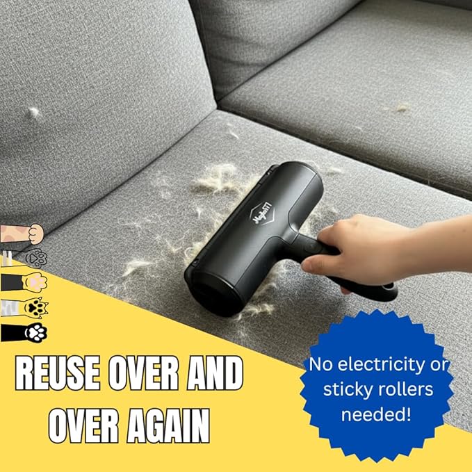 Pet Hair Remover Roller – Reusable Dog & Cat Hair Remover for Furniture, Couch, Bed, Carpet, Car Seats – Portable, Eco-Friendly Pet Hair Cleaner, No Sticky Sheets or Batteries Needed (Black)