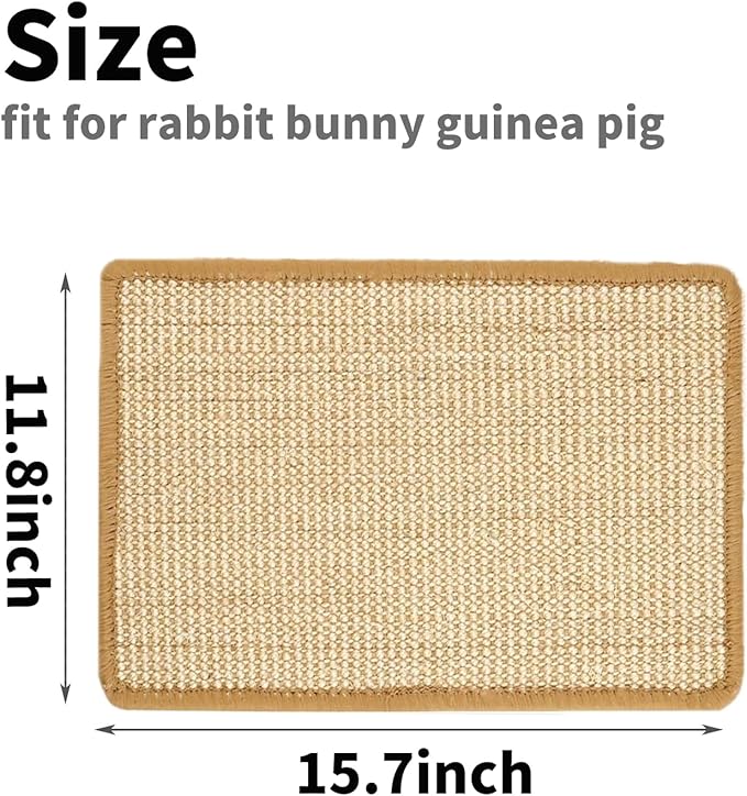 PODOO Bunny Scratch Pads, Sisal Rabbit Scratching Pad, Natural Rabbit Resting Mats for Cages, Forage Grass Mat Indoor Essentials Accessories for Guinea Pig Cat (2Pcs, 15.7x11.8 inches)