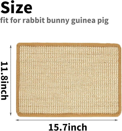 PODOO Bunny Scratch Pads, Sisal Rabbit Scratching Pad, Natural Rabbit Resting Mats for Cages, Forage Grass Mat Indoor Essentials Accessories for Guinea Pig Cat (2Pcs, 15.7x11.8 inches)