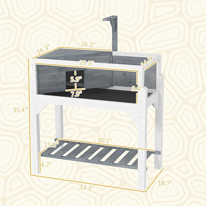 PawHut Tortoise Habitat with Storage Shelf, Wooden Tortoise Enclosure with Clear Windows, Lamp Holder, Openable Top, Built-in Tray, Reptile Cage for Indoor Outdoor Use, Gray