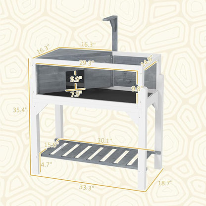 PawHut Tortoise Habitat with Storage Shelf, Wooden Tortoise Enclosure with Clear Windows, Lamp Holder, Openable Top, Built-in Tray, Reptile Cage for Indoor Outdoor Use, Gray