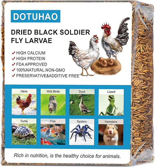 Dried Black Soldier Fly Larvae 2 LB,Chicken Feed, Hamster Food,More Calcium Than Dried Mealworms High-Protein Chickens Treats, Food for Wild Birds, Ducks, Layer Hens(2 LB)