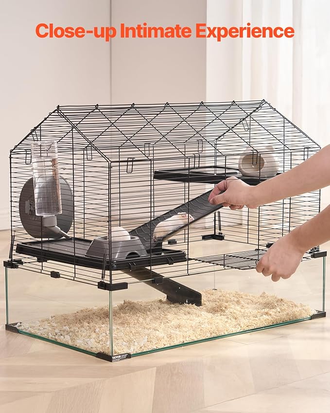 VEVOR Hamster Cage, 360° Viewing Transparent Hamster Habitats, Small Animal Cage, 29.5 x 17.3 x 24 in, Ventilated Pet Mouse Cages with Water Bottle, Portable Hamster House for Rats, Guinea Pigs