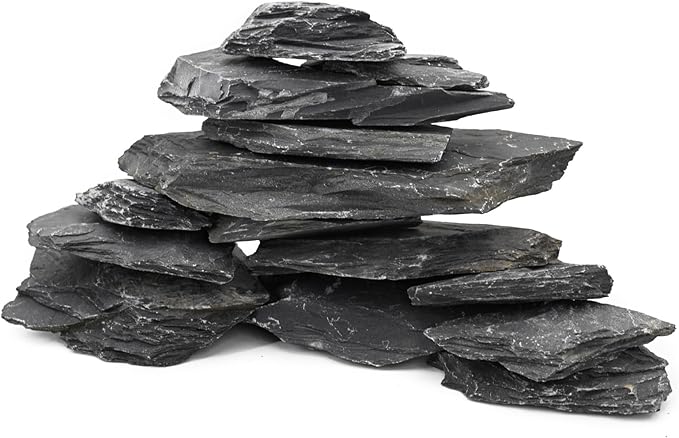 Unocho Aquarium Rocks 5lb Natural Slate Stone for Aquarirum Reptile Basking Platforms,Terrariums,Paludariums,Bonsai,Nano Aquascaping,Miniature or Fairy Gardens (2-4 inches)