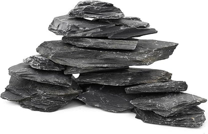 Unocho Aquarium Rocks 5lb Natural Slate Stone for Aquarirum Reptile Basking Platforms,Terrariums,Paludariums,Bonsai,Nano Aquascaping,Miniature or Fairy Gardens (2-4 inches)