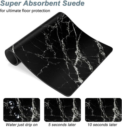 Rnivvi Dog Food Mat, 12" x 19" Marble Absorbent Dog Cat Bowl Mat for Food and Water, Cute Anti-Slip Rubber Pet Feeding Rug Protect Floors, Puppy Placemat for Feeding & Watering Supplies, Black