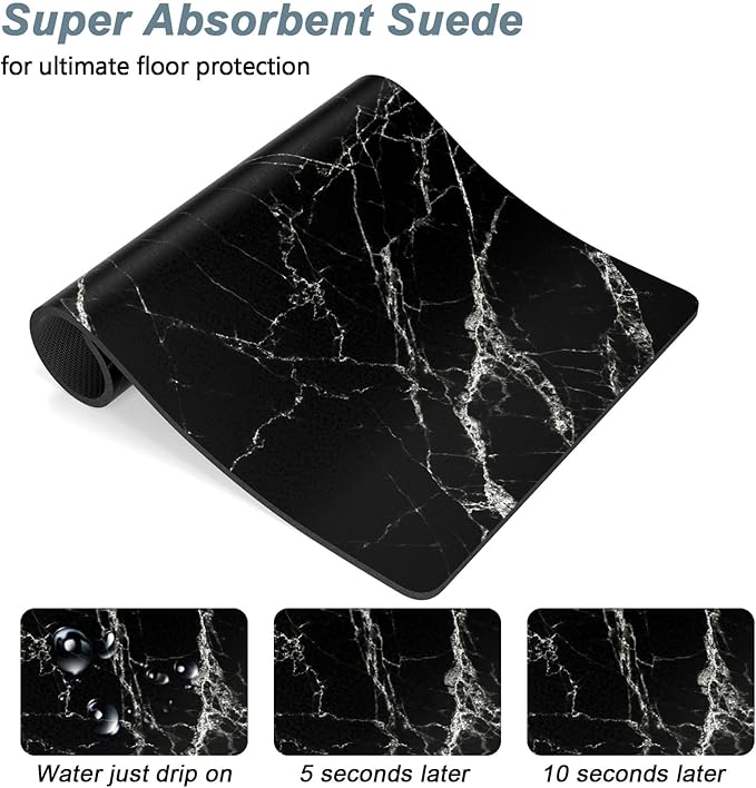 Rnivvi Dog Food Mat, 16" x 24" Marble Absorbent Dog Cat Bowl Mat for Food and Water, Cute Anti-Slip Rubber Pet Feeding Rug Protect Floors, Puppy Placemat for Feeding & Watering Supplies, Black