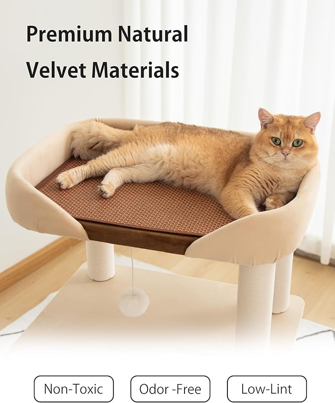 Cat Tree for Indoor Cats Large Adult, Modern Cat Tree Tower with Sisal-Covered Scratching Posts, Cozy Perches, Hammocks, and Interactive Toys for Kittens, 37.4'' Cream