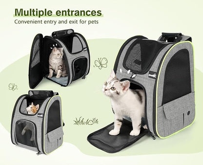 Pecute Cat Carrier Backpacks, Expandable Cat Backpack with Breathable Mesh, Pet Carrier Backpack for Cats Small Dogs Puppies Up to 17 Lbs, Dog Carrier Backpack Great for Travel Hiking Camping Outdoor