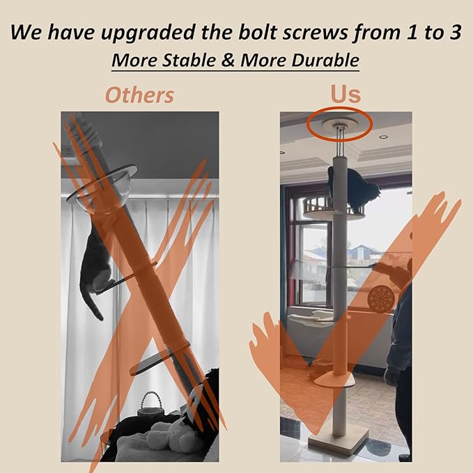 Modern Floor to Ceiling Cat Trees Tower with Sisal Rope Scratching Post, 5 Tier Cat Climbing Tree for Indoor Cats Large Adult, Height 82-117 inch, Adjustable Tall Cat Activity Tree(Deluxe Style 3)