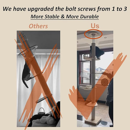 Modern Floor to Ceiling Cat Trees Tower with Sisal Rope Scratching Post, 5 Tier Cat Climbing Tree for Indoor Cats Large Adult, Height 82-117 inch, Adjustable Tall Cat Activity Tree(Deluxe Style 3)