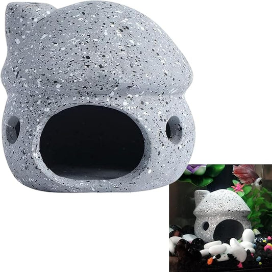Aquarium Mushroom House Decorations, Small Ceramic Pleco Caves Betta Tank Accessories, Cute Mushroom Shape Fish Tank Decorations, Grey