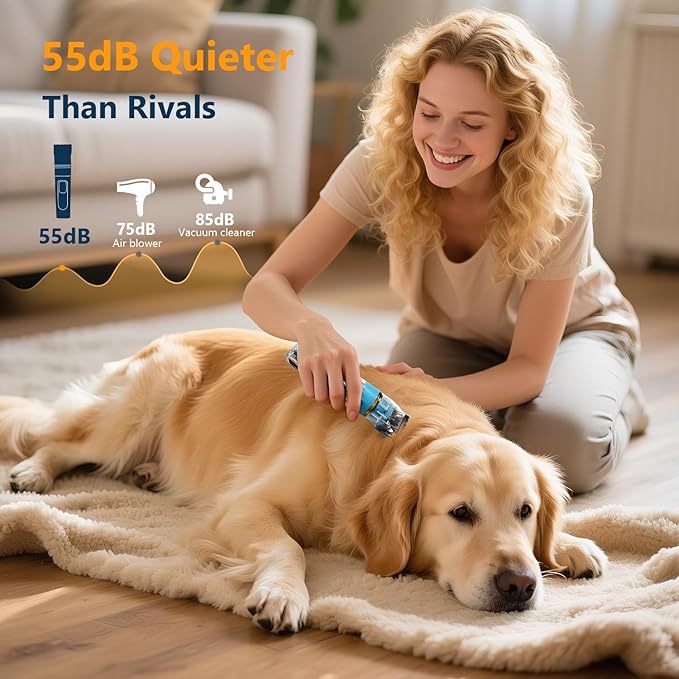 Dog Clippers for Grooming Thick Hair with Detachable Blade,50dB Low Noise Cordless Pet Thick Coats Trimmer with Titanium Blades,IPX5 Waterproof Dog Shaver for Dogs/Cat/Pets