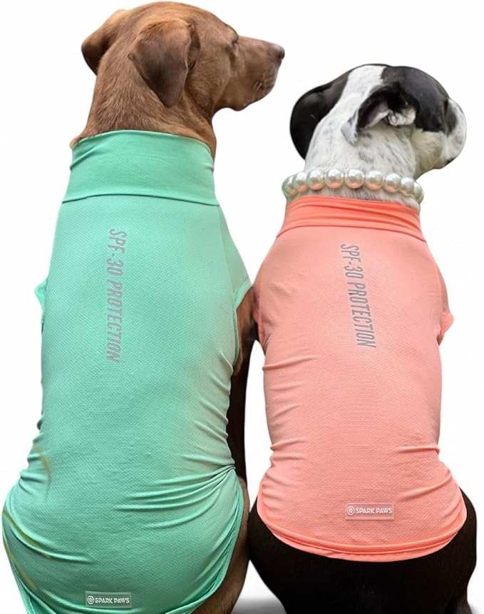 Spark Paws Sunblock Dog T-Shirt, SPF30 Protection, Lightweight Breathable Quick Dry for Dogs with Sensitive Skin - Peach & Mint (Set of 2) - 3XL