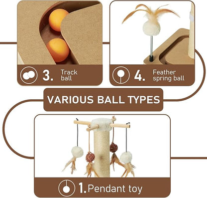 PEEKAB Cat Scratching Post 33 Inches Tall Large Sisal Scratch Posts with Track Ball Toys for Indoor Cats and Kittens,Vertical Scratcher Toy Beige