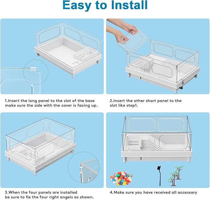 Geegoods Turtle Tank with Basking Platform, Multi-Functional Aquarium for Turtles, Crayfish, Crab and Lizard