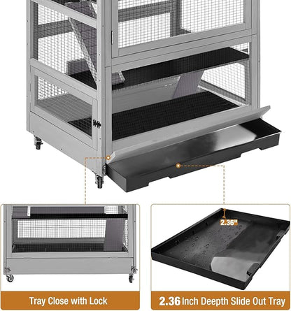 GUTINNEEN Ferret Cage Chinchilla House Large 4 Levels Critter Nation Cage Perfect for Ferret,Chinchilla, Rat, Squirrel, Lizard and Other Small Animal,Upgrade Anti-Chewing (Grey)