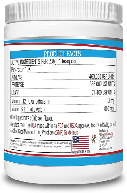PancreaMax 10x Pancreatic Enzymes for Dogs and Cats (12 oz) Powder (Made in U.S.A). Pancreatin 10X for Dogs and Cats Contain Pancreatic Enzyme, High Strength, Low Odor.(10x Porcine Pancreatin)