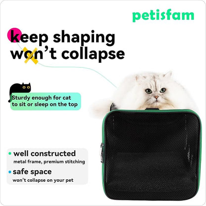 petisfam Easy Load Pet Carrier Bag for Medium and Large Cats with Durable Double-Thickness Fabric and Stable Structure. Black w/Green Trim, L