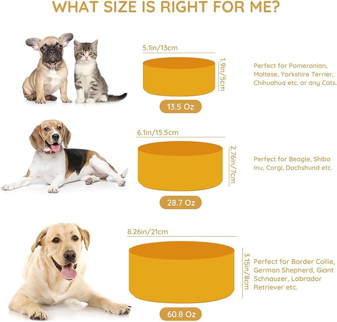 SPUNKYJUNKY 13.5OZ Ceramic Dog and Cat Bowl, Modern Cute Weighted Food Water Bowl for Replacement Yellow (1 Pack)