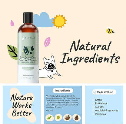 kin+kind Dog Shampoo for Dry, Itchy Skin and Coat Relief - Safe, Natural Formula with Olive Oil, Coconut Oil, Cedarwood - Made in The USA - Dog Grooming, Puppy Supplies, and Dog Accessories(12 fl oz)