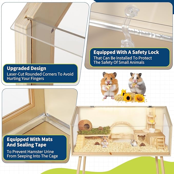 Hamster Cage with Legs,Large Hamster Habitats Chew Proof,Guinea Pig Cages with Acrylic Window & Openable Top,Small Animal Cage for Guinea Pig, Chinchilla, Gerbil - 40" l x 20" w x 47.5" h