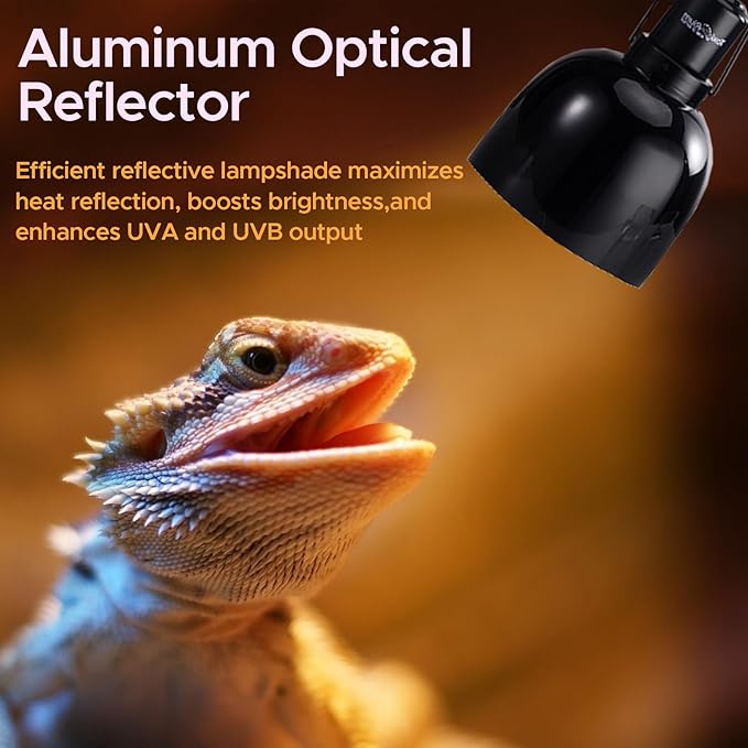 Reptile Light Fixture, 2-Pack 5.5-Inch Deep Dome Lamp Caps with Optical Reflection Cover, Heat-Resistant Design for Reptile Enclosures, Terrariums, and Amphibian Habitats