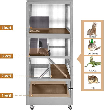 GUTINNEEN Ferret Cage Chinchilla House Large 4 Levels Critter Nation Cage Perfect for Ferret,Chinchilla, Rat, Squirrel, Lizard and Other Small Animal,Upgrade Anti-Chewing (Grey)