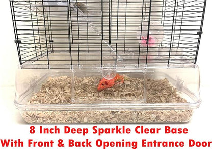 Large 3-Floor Clear Transparent Cage with 8-Inch Deep Clear See Through Base for Hamster Guinea Pig Habitat Rodent Gerbil Rat Mice Mouse