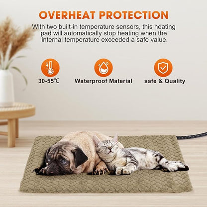 GASUR Heated Dog Bed, Waterproof Electric Dog Cat Heating Pad with Timer, Temperature Adjustable Heated Cat Bed for Winter, Auto Power-Off, Anti-bite Heating Pad for Dogs Cats-47''x28'', XLarge