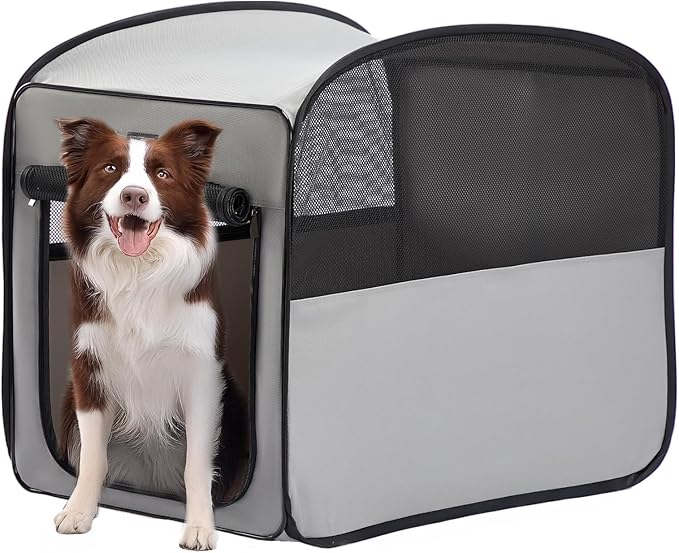 Petsfit Travel Dog Crate，Pop Up Dog Crate for Medium Large Dogs，Waterproof Pet Cage Soft Dog Kennel for Indoor/Outdoor，Lightweight Dog Carrier for Travelling，Grey