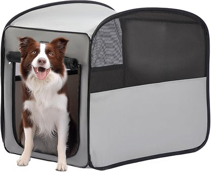 Petsfit Travel Dog Crate，Pop Up Dog Crate for Medium Large Dogs，Waterproof Pet Cage Soft Dog Kennel for Indoor/Outdoor，Lightweight Dog Carrier for Travelling，Grey