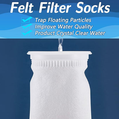 Jecery 16 Pack 4 Inch Ring Filter Socks 200 μm Aquarium Filter Bags Aquarium Socks for Tank Sump Saltwater Freshwater(9 × 4 inches)