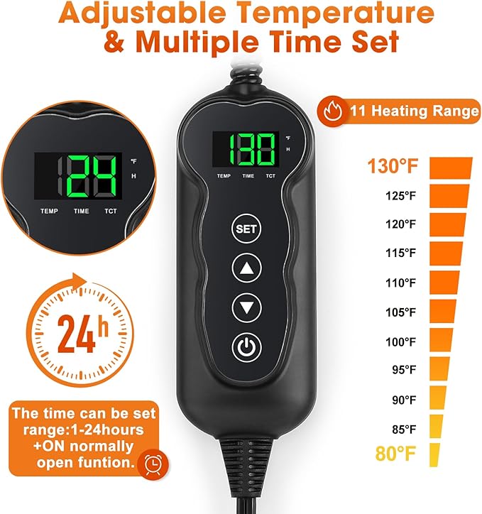 GASUR Heated Dog Bed, Waterproof Electric Dog Cat Heating Pad with Timer, Temperature Adjustable Heated Cat Bed for Winter, Auto Power-Off, Anti-bite Heating Pad for Dogs Cats-35''x24'', Large