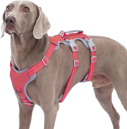 Escape Proof Dog Harness, No Pull Reflective Harness with Lift Handle, Adjustable Pet Vest with Front and Back Leash Clips for Small Medium Large Dogs Walking Hiking Training (Red,L)