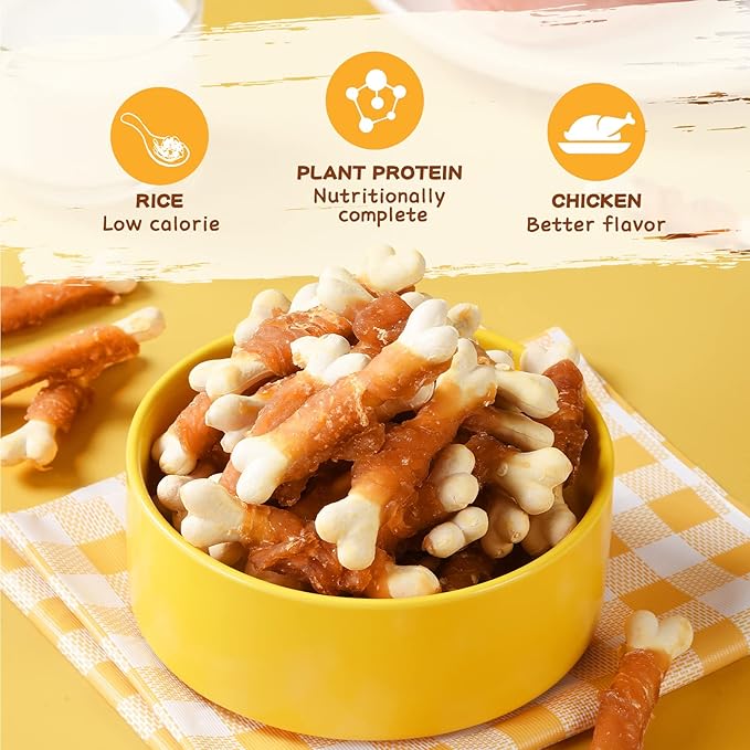 Dog Treats Chicken Wrapped Calcium Bone, Dog Chews for Small Dogs, Natural Teeth Clean w/Taurine,12.5 oz