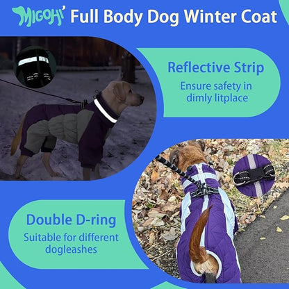 MIGOHI Full Body Dog Coat - Warm Reflective Winter Coat with Harness, Turtleneck Fleece Jacket for Small to Large Dogs - Four-Legged Snowsuit with Zipper