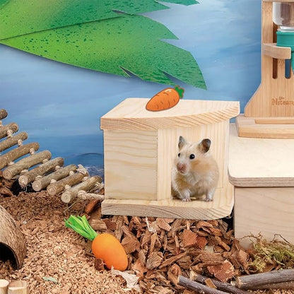 Joyzan Hamster Hideout Wooden House, Chamber Mouse Playing Hiding Chewable Ventilated Hut Pet Woodland Habitats Decor Small Animals Secret Peep Shed Dwarf Syrian Chinchillas Gerbils Hedgehog Rats Mice