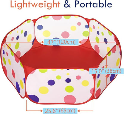 Pawaboo Small Animals Playpen, Waterproof Small Pet Cage Tent with Strong Steel Wire Frame, Portable Outdoor Yard Fence for Chick/Kitten/Puppy/Guinea Pig/Rabbits/Hamster/Chinchillas, Red + Polka Dots