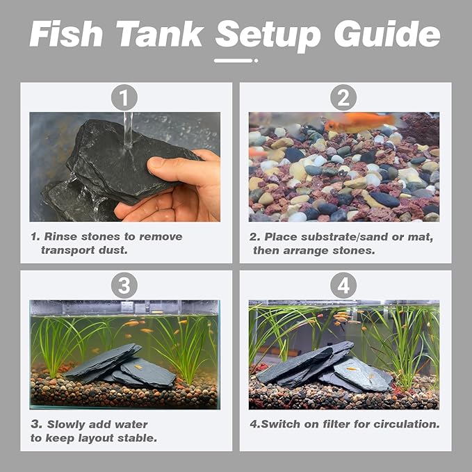 Unocho Aquarium Rocks 5lb Natural Slate Stone for Aquarirum Reptile Basking Platforms,Terrariums,Paludariums,Bonsai,Nano Aquascaping,Miniature or Fairy Gardens (2-4 inches)