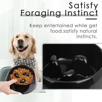 SUPERDESIGN Slow Feeder Dog Bowl Cat Bowl 1/2 Cup Slow Feeding Dog Bowl for Small Medium Breed Anti Gulping Healthy Eating Interactive Bloat Stop Fun Alternative Non Slip Puzzle Dog Food Bowl, Black