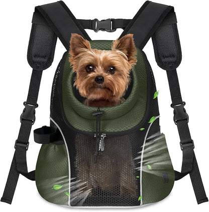 WOYYHO Pet Dog Carrier Backpack Small Dog Front Backpack Ventilated Mesh Dog Travel Back Pack with Safety Belt for Travel Hiking Cycling Outdoor Adventures (Size S: 2-4.5 lbs, Army Green)