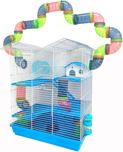 Large Muli-Level Hamster Mansion Mouse Habitat Gerbil Home Mice Rodent Rats Small Animal Critter Home Cage Expandable and Customizable with Hide House Food Dish Running Wheel Water Bottle