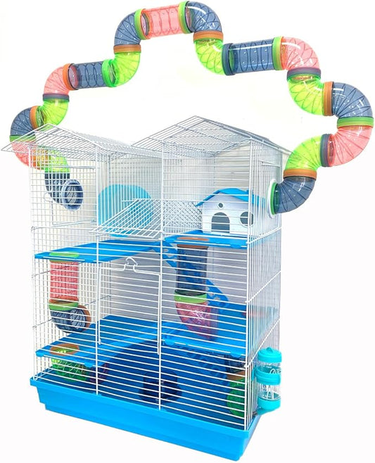 Large Muli-Level Hamster Mansion Mouse Habitat Gerbil Home Mice Rodent Rats Small Animal Critter Home Cage Expandable and Customizable with Hide House Food Dish Running Wheel Water Bottle