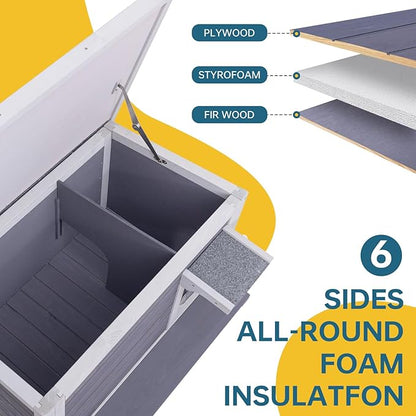 GEGURI Insulated Cat House Outdoor Weatherproof, Feral Cat Shelter for Winter, Large Wooden Enclosure