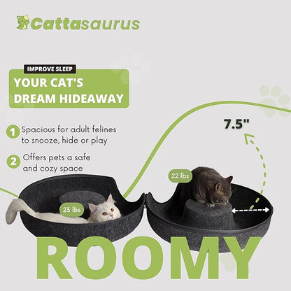 CATTASAURUS Peekaboo Cat Cave for Multiple & Large Cats Up to 30-45 Lbs, Scratch Detachable & Washable Tunnel Bed, Comfy Donut Cat Cave (Dark Gray, Large)